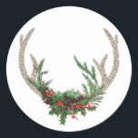 Adesivo Redondo Boho Antlers Rustic Floral Christmas Deer Flowers<br><div class="desc">Rupos florais florais simples e mínimos de veados de natal de Natal e volta.</div>