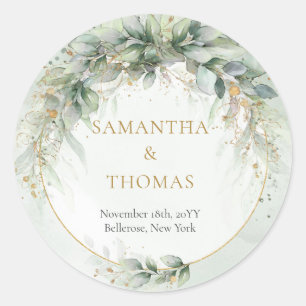 Adesivo Redondo Boho aquoso eucalipto com estrutura dourada