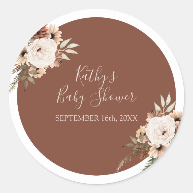 Adesivo Redondo Boho Arch Terracota Floral Obrigado Sticker (Frente)