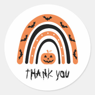 Adesivo Redondo Boho Arco-íris de Halloween Morcego Abóbora Agrade