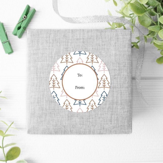 Adesivo Redondo Boho Árvores Azuis Dourado (Criador carregado)