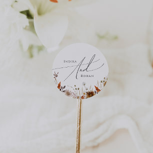 Adesivo Redondo Boho Autumn Wildflower Casamento`Selos De Envelo