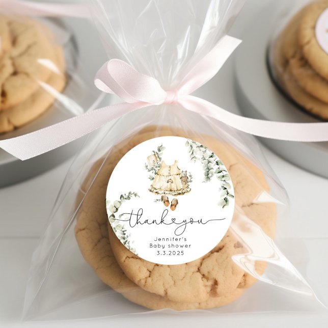 Adesivo Redondo Boho babá de berçário obrigado você (Criador carregado)