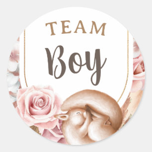 Adesivo Redondo Boho Baby Gender Reveage Team Boy