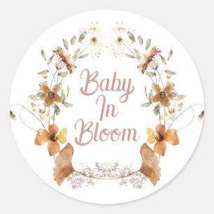 Adesivo Redondo Boho Baby In Bloom Wildflower Chá de fraldas