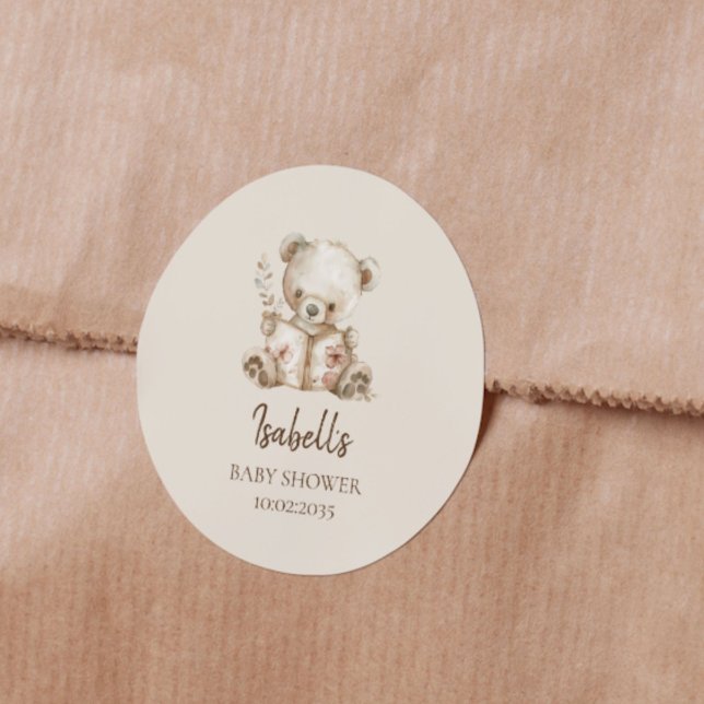 Adesivo Redondo Boho Barly Wait Storybook Bear Chá de fraldas (Criador carregado)