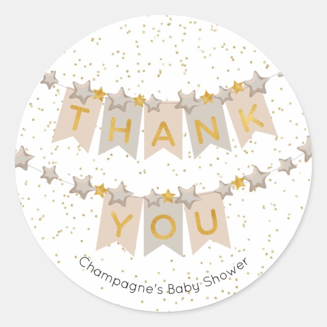 Adesivo Redondo Boho Beige Bunting Flags Dourados Obrigado (Frente)