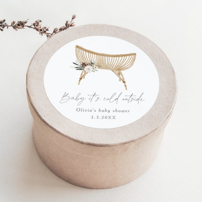 Adesivo Redondo Boho berçário inverno evergreen chá de fraldas (Criador carregado)