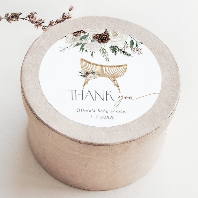 Adesivo Redondo Boho berçário inverno obrigado você chá de fraldas (Criador carregado)