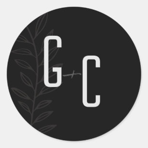 Adesivo Redondo Boho Black and White Vintage Botanical Weding Cla