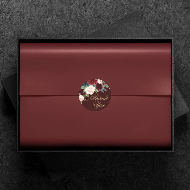 Adesivo Redondo Boho Bloom | Borgonha Escura e Azul Marinho Obriga (Criador carregado)