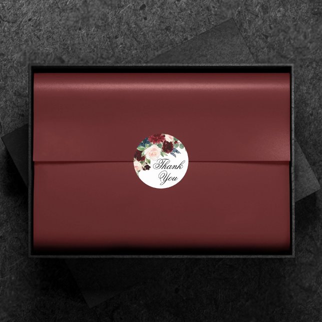 Adesivo Redondo Boho Bloom | Borgonha Vermelha e Marinho Azul Obri (Criador carregado)