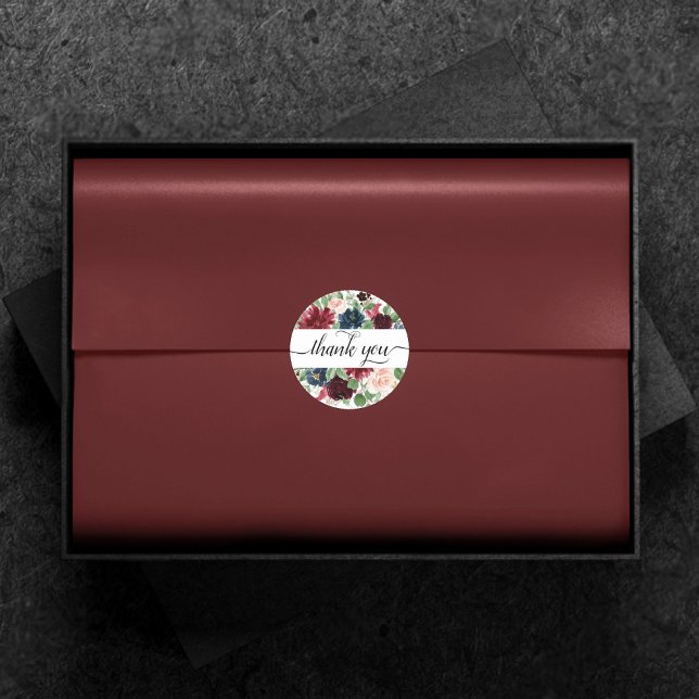 Adesivo Redondo Boho Bloom | Borgonha Vermelha e Marinho Azul Obri (Criador carregado)