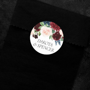 Adesivo Redondo Boho Bloom Borgonha Vermelha e Marinho Azul Pers