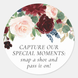 Adesivo Redondo Boho Bloom | Câmera descartável e Marinho