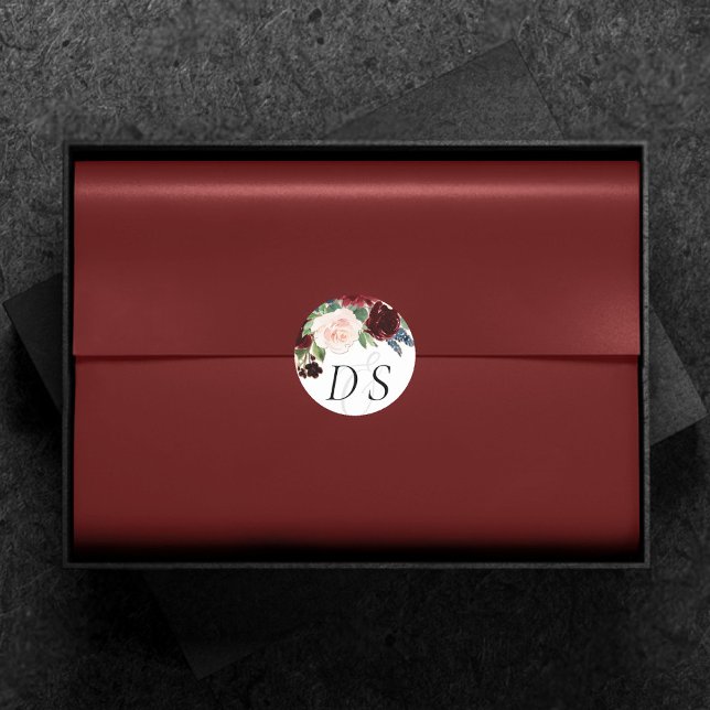 Adesivo Redondo Boho Bloom | Vermelho e Marinho da Borgonha (Criador carregado)