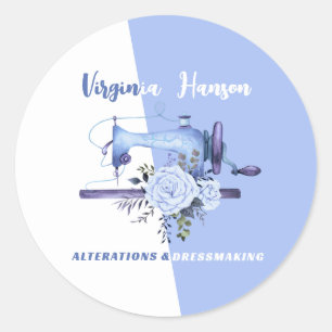 Adesivo Redondo Boho Blue Floral Seamstress Machine Tailor