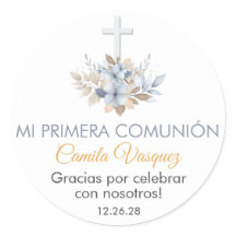 Boho Blue Flowers em espanhol Primeira Comunhão Sa