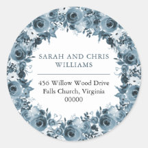 Boho Blue Watercolor Floral Wreath Address