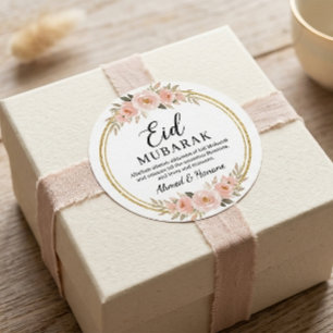 Adesivo Redondo Boho Blush Floral Eid Mubarak