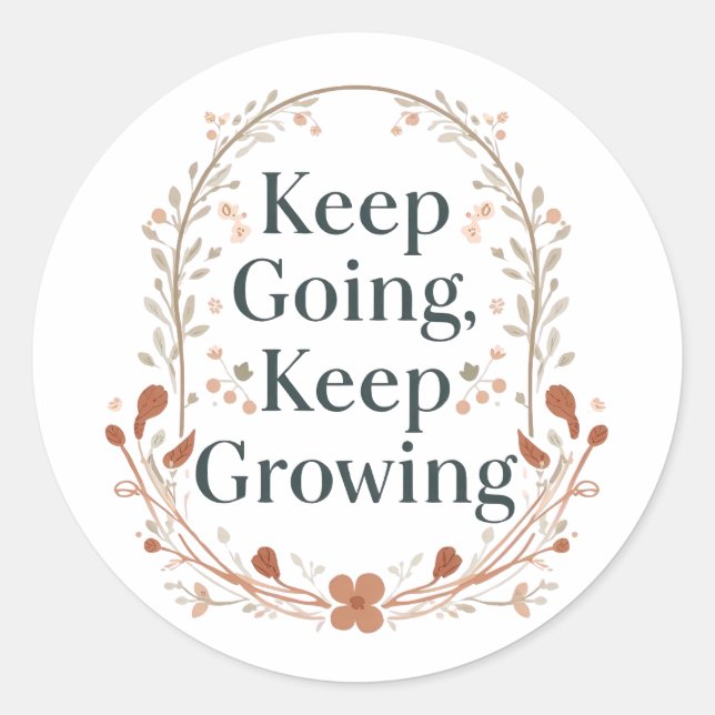 Adesivo Redondo Boho Botanical "Keep Growing" Motivational Graphic (Frente)