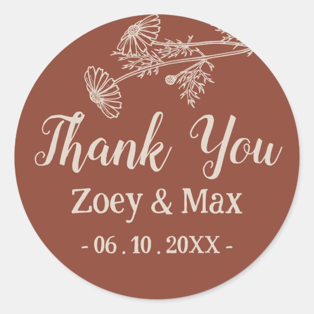 Adesivo Redondo Boho Botânico Minimalista Terracota Laranja (Frente)