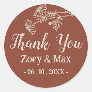 Adesivo Redondo Boho Botânico Minimalista Terracota Laranja