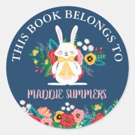 Adesivo Redondo Boho Bunny | Floral Este Livro Pertence A