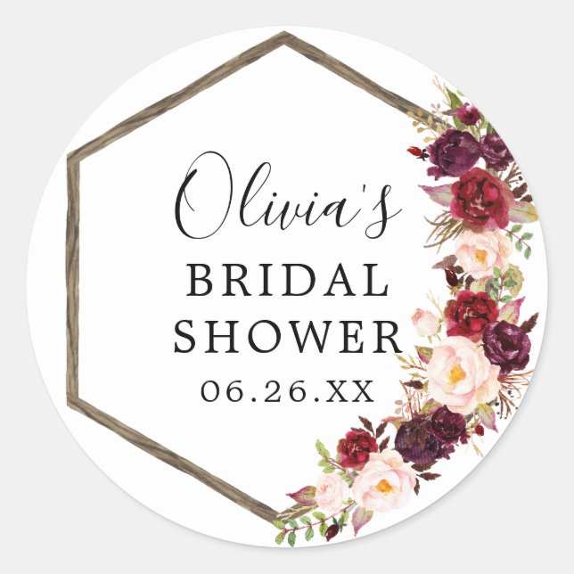 Adesivo Redondo Boho Burgundy Envelope Favor Stickers (Frente)