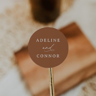 Adesivo Redondo Boho Burnt Orange Calliografia Casamento