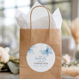 Adesivo Redondo Boho Butterfly Wildflower Floral Blue Baby Shower