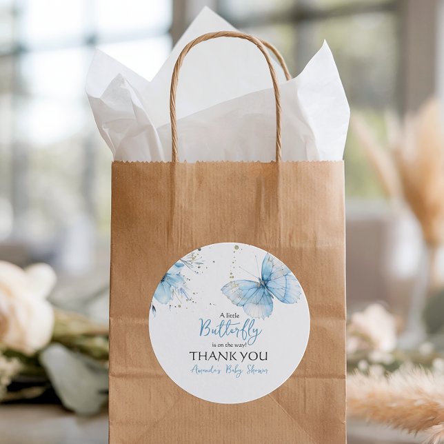 Adesivo Redondo Boho Butterfly Wildflower Floral Blue Baby Shower (Criador carregado)