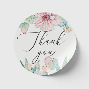 Adesivo Redondo Boho Cactus Floral Casamento   Rótulo de Agradecim