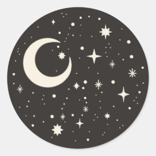 Adesivo Redondo Boho Celestial, lua e varas de estrelas