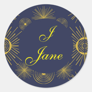 Adesivo Redondo Boho Celestial Sun Stars Personalizadas Azul