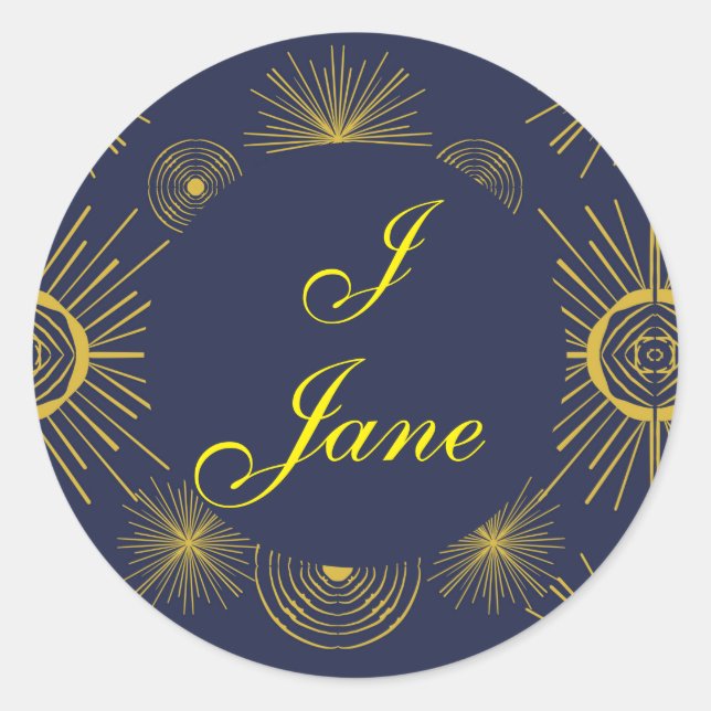 Adesivo Redondo Boho Celestial Sun Stars Personalizadas Azul (Frente)