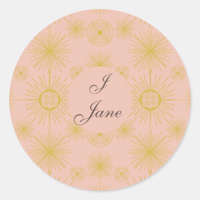 Adesivo Redondo Boho Celestial Sun Stars Personalizadas Rosa (Frente)