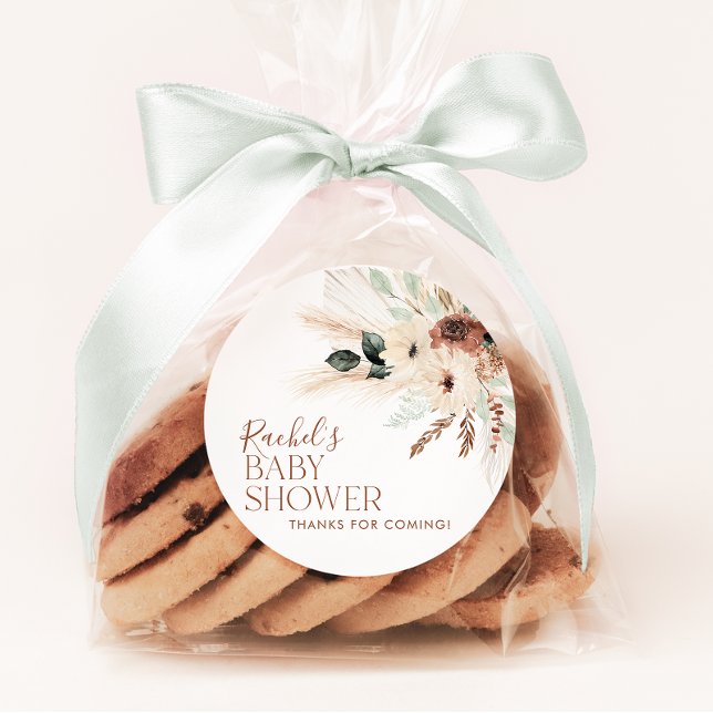 Adesivo Redondo Boho Chá de fraldas Convite Greenerescência Floral (Criador carregado)