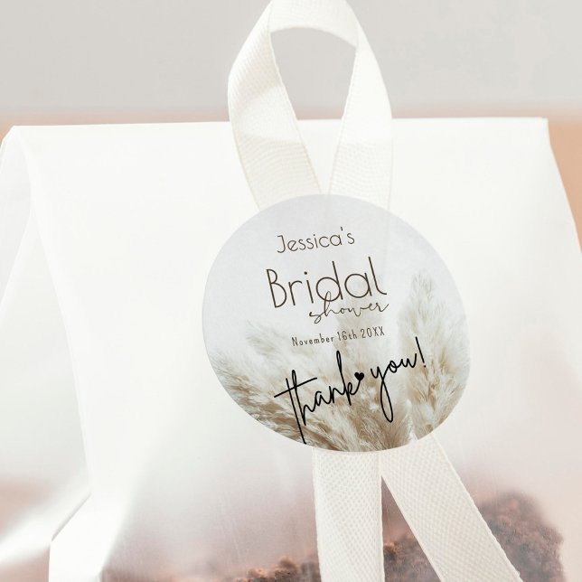 Adesivo Redondo Boho Chá de panela Neutro Fluffy Pampas Grass (Criador carregado)