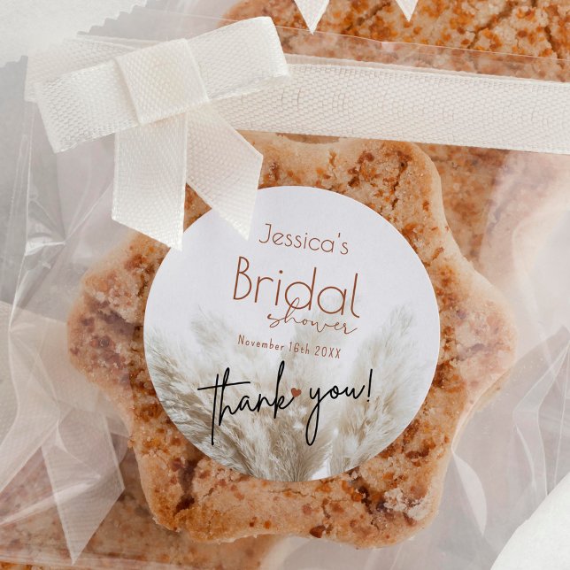 Adesivo Redondo Boho Chá de panela Neutro Fluffy Pampas Grass (Criador carregado)