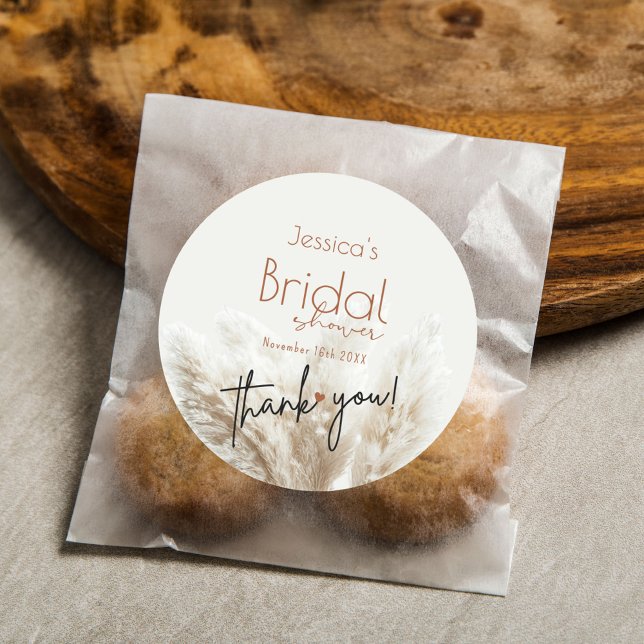 Adesivo Redondo Boho Chá de panela Neutro Fluffy Pampas Grass (Criador carregado)