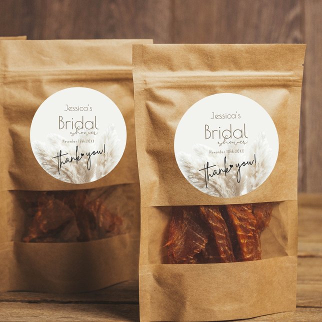 Adesivo Redondo Boho Chá de panela Neutro Fluffy Pampas Grass (Criador carregado)