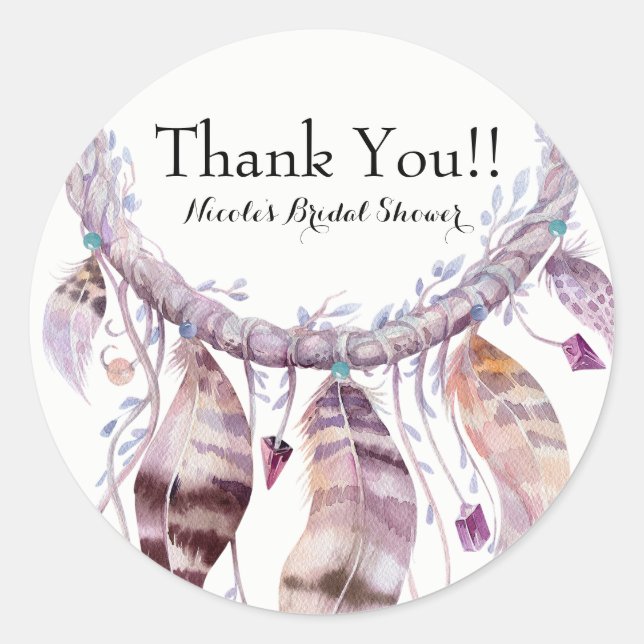 Adesivo Redondo Boho Chic Boêmio Penas Presente de Atrelado (Frente)