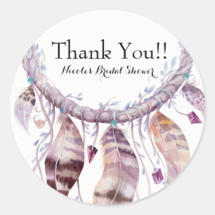 Adesivo Redondo Boho Chic Boêmio Penas Presente de Atrelado