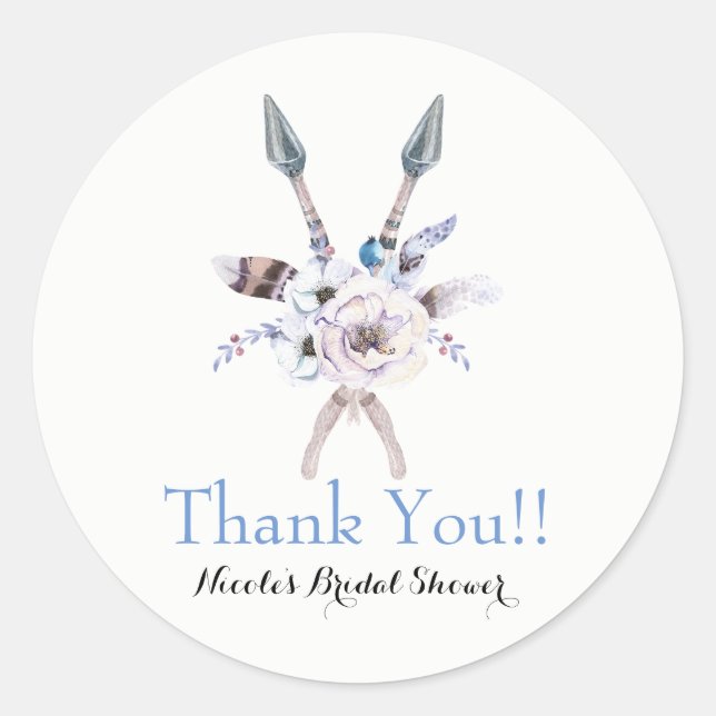 Adesivo Redondo Boho Chic Bohemian Arrows Feather Floral Party (Frente)