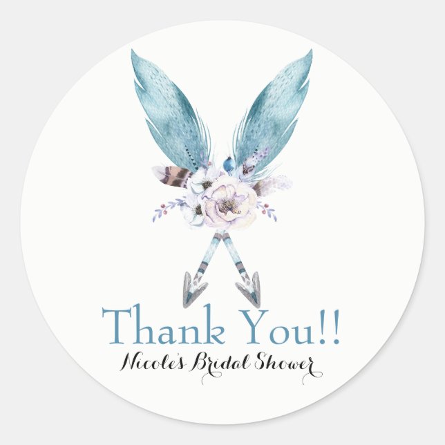 Adesivo Redondo Boho Chic Bohemian Arrows Feather Floral Party (Frente)