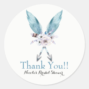 Adesivo Redondo Boho Chic Bohemian Arrows Feather Floral Party