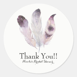 Adesivo Redondo Boho Chic Bohemian Feather Party Favor Personaliza