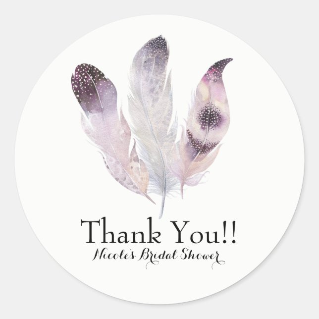 Adesivo Redondo Boho Chic Bohemian Feather Party Favor Personaliza (Frente)