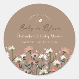 Adesivo Redondo Boho Chic Daisy Baby in Bloom Shower Sticker